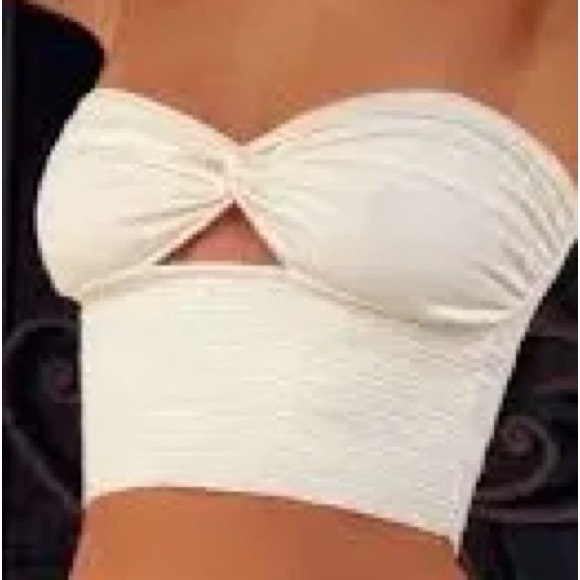Melanie White Strapless Smocked Bustier Crop Top - Picture 4 of 5